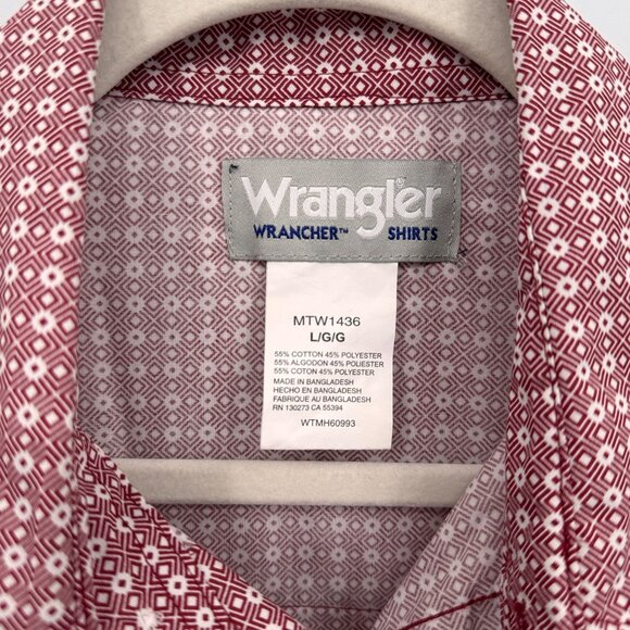 Wrangler Western Pearl‎ Snap Long Sleeve Shirt Mens Large Red White Cotton Blend - Picture 5 of 9